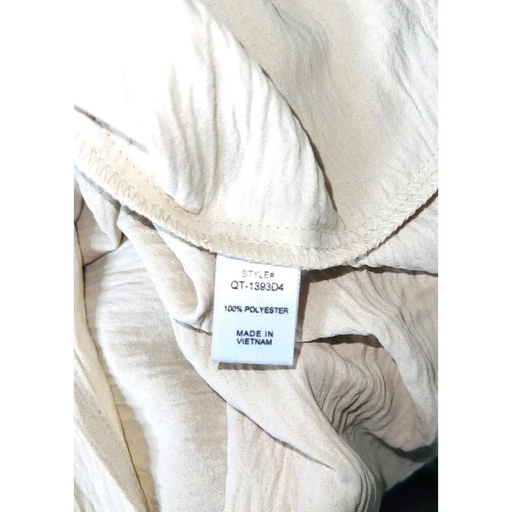 Zenana Crinkle Texture Beige Short Sleeve Top With Ruffle Detail S 100% Polyeste - Picture 4 of 5
